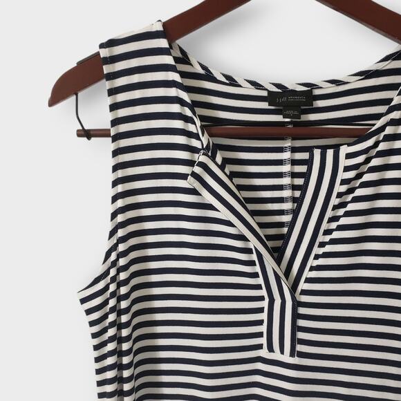 J. Jill Wearever Collection Blue Stripe Midi Dress Jersey Knit Small Side split - Picture 4 of 11